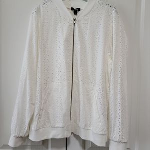 Torrid White Eyelet Bomber Jacket